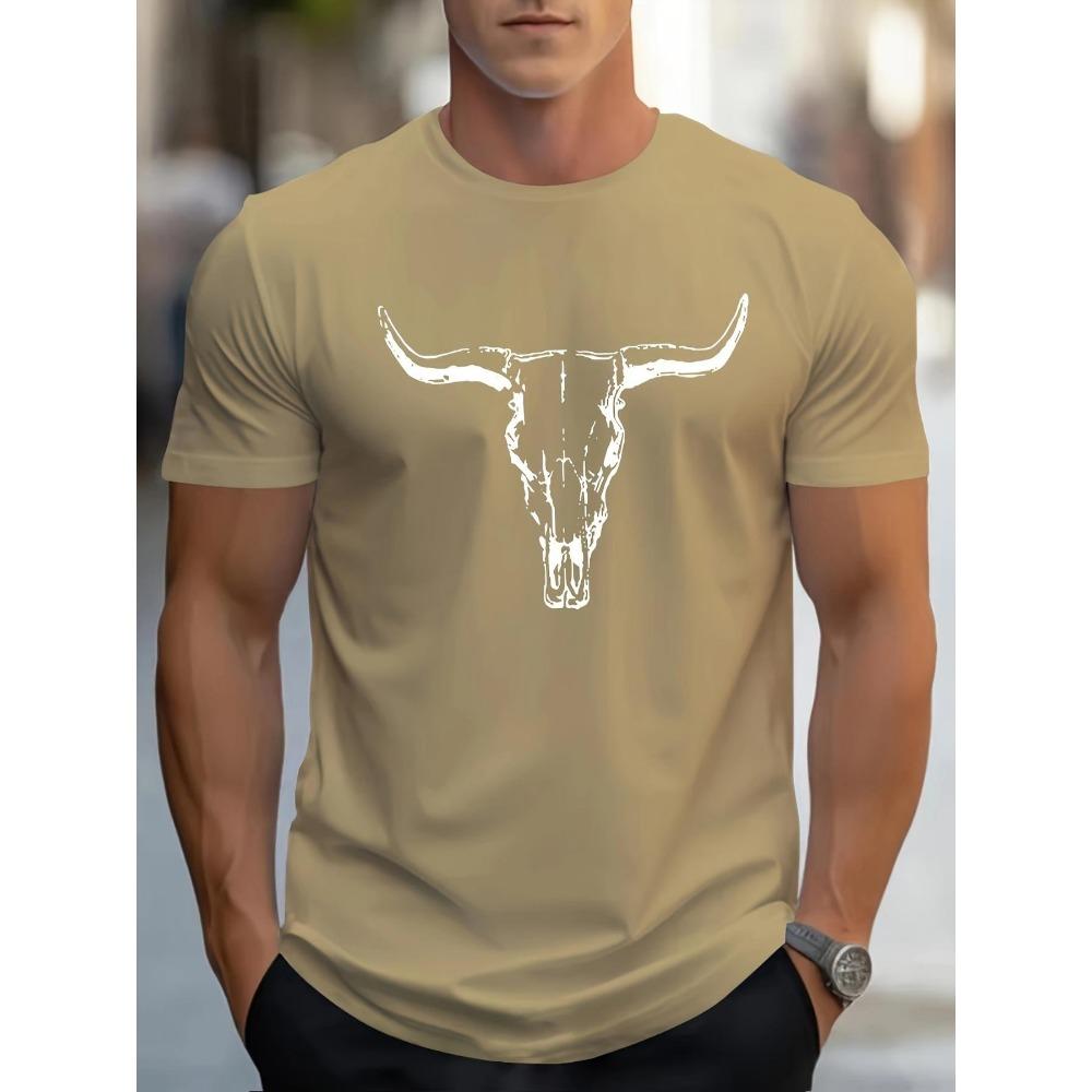 [Bull Skull Print Tee] Casual Bull Skull Print T Shirt - Short Sleeve Tees For Men - Summer