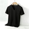 Men's Solid Color V Neck T Shirt Casual Slim Fit Breathable Short Sleeve Basic Top for Daily Wear Brown