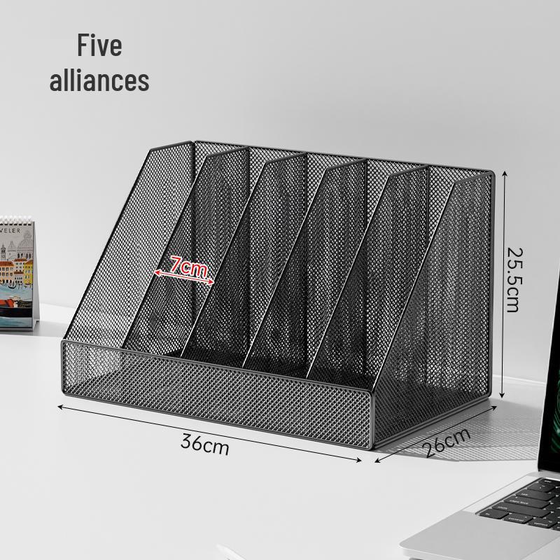 Desktop Metal File and Document Holder - Layered Office Rack & Book Stand