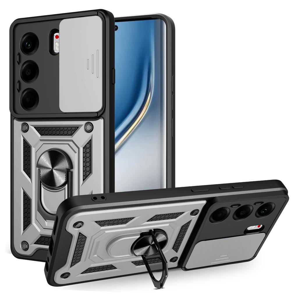 For TECNO Camon 40 Pro 4G Case with Slide Camera Lid PC+TPU Kickstand Phone Cover