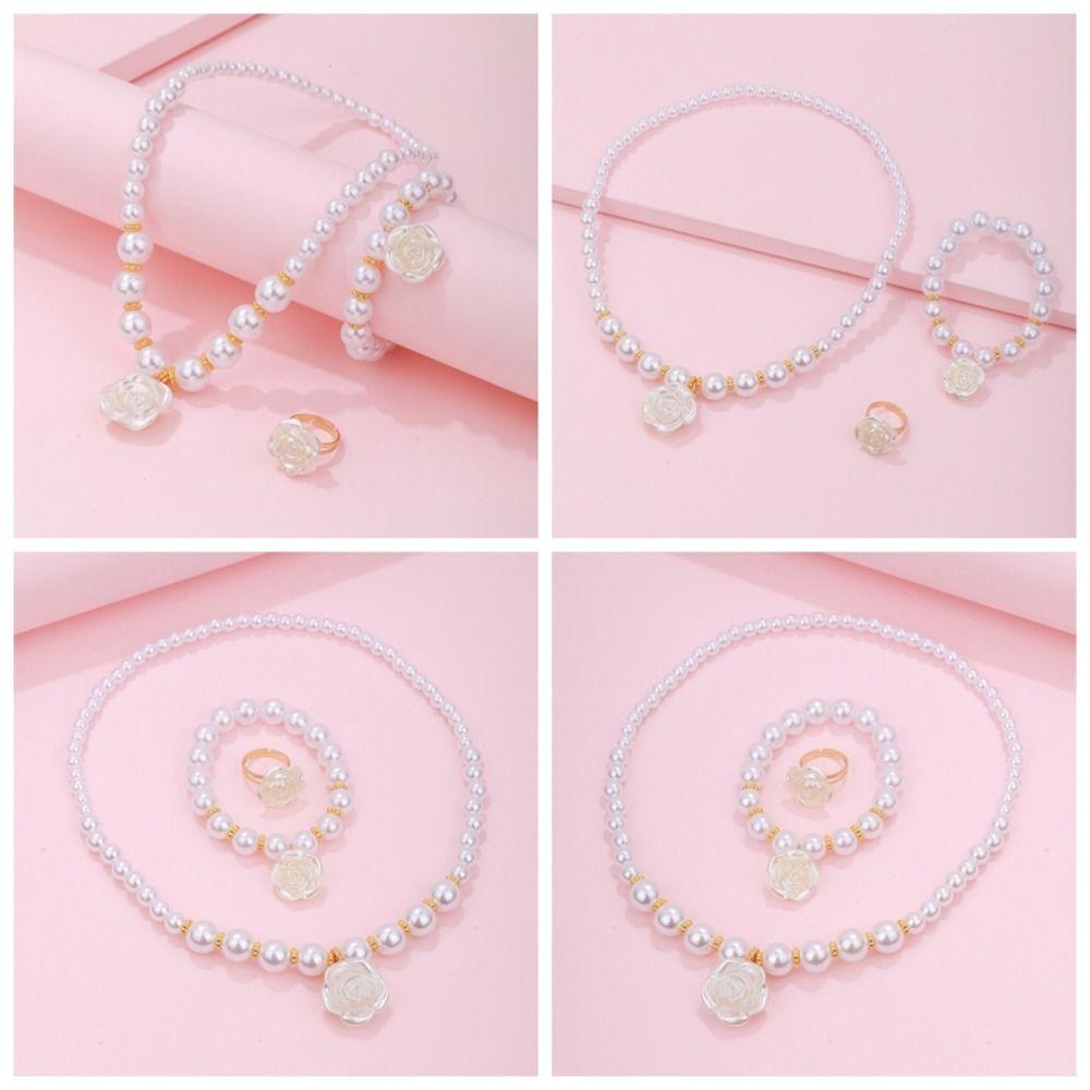 Flower Charm Pearl Elastics Bracelet Acrylic Necklace Bracelet Ring Gifts