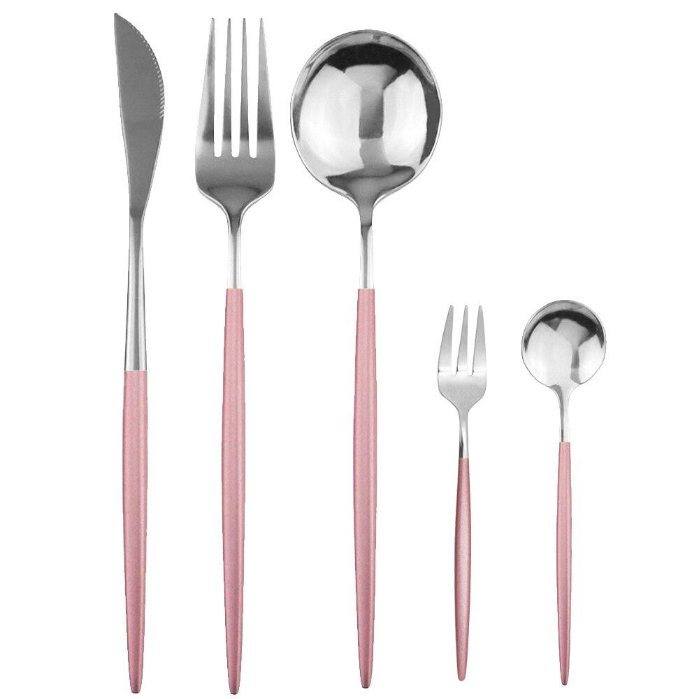 5Pcs Black Gold Dinnerware Set Knife Fork Spoon Flatware Set Stainless Steel Tableware Set Kitchen Cutlery Fruit Fork Silverware