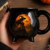 Široké ucho Stabilní základna Čarodějnický hrnek na kávu s designem třínožkového kotlíku, Protiskluzový keramický Novinka Party Favors Halloween Hrneček, Objem 370 ml