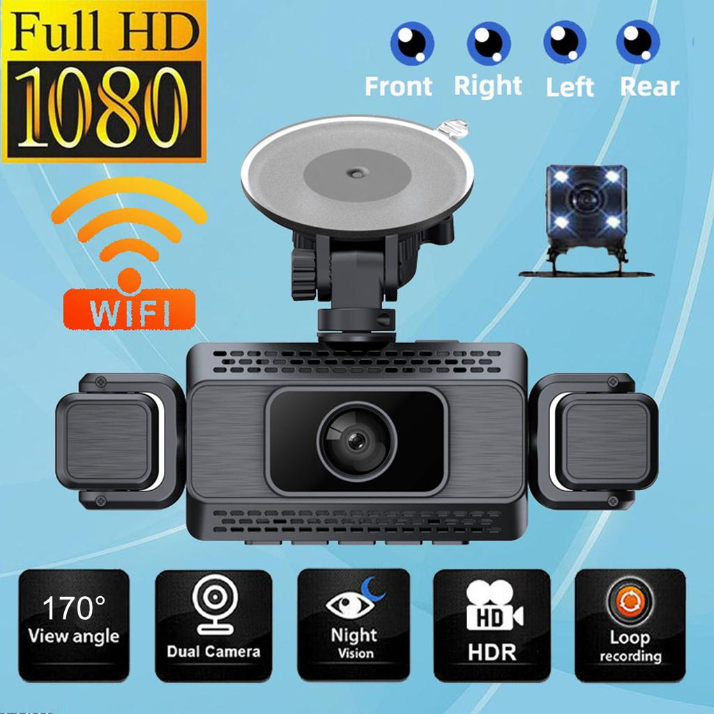 4 Channel Dash Cam, 1080P Front and 480P Rear Left Right, WiFi Car Camera with Night Vision, Parking Mode, Loop