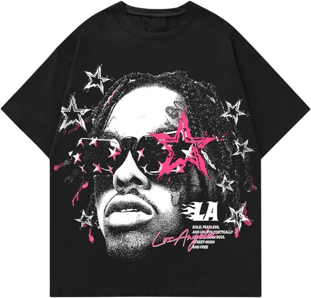 Unisex Shirt Cotton Oversize Large Size GORGLITTER Men's Graphic Tee Oversized Drop Shoulder Crewneck Short Sleeve Y2K Vacati