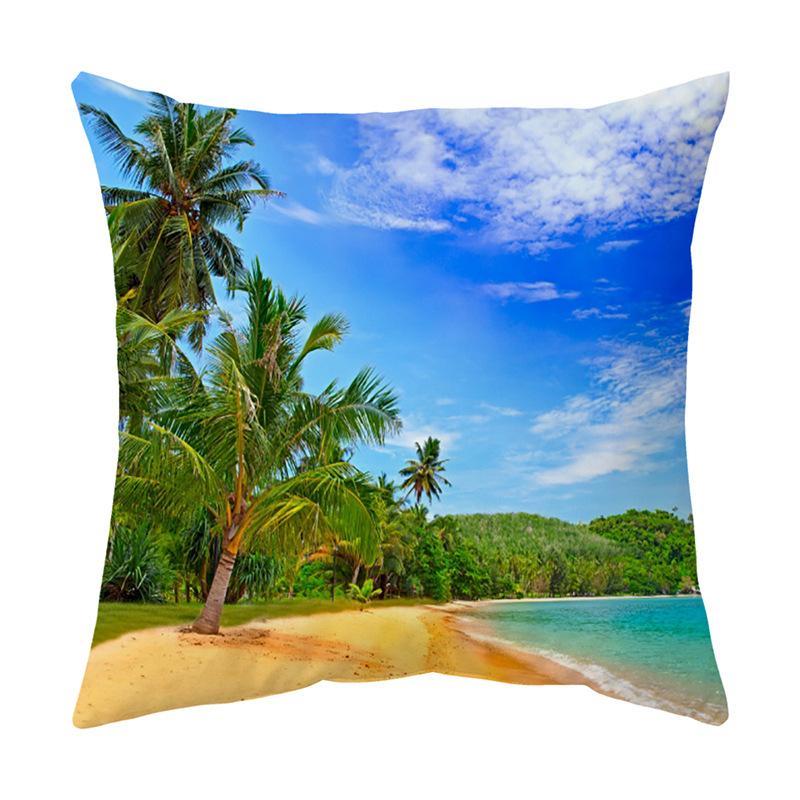 Beautiful Nature Scenery Sunrise  Beach Pattern Polyester Pillow Cover Home Living Room Sofa Decoration Cushion