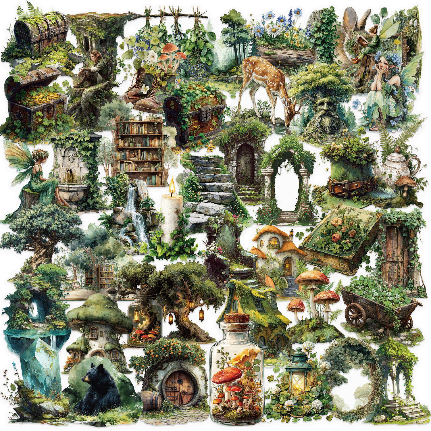 

50 зеленых мультяшных стикеров на лесную тематику: Прозрачный, Водонепроницаемый для журналов, телефонов, декора багажа