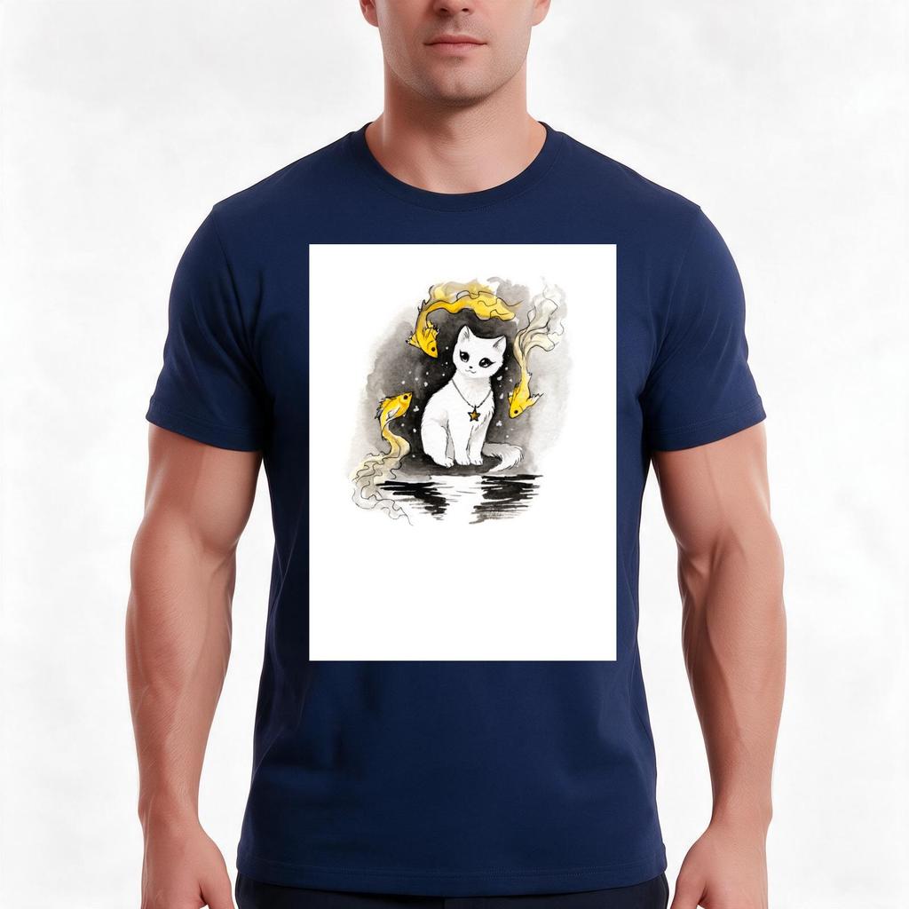 Cat And Fish Tshirt Summer Casual Cotton Tee Oversized Streetwear Tops Vintage Graphic Print Loose Fit Short Sleeve