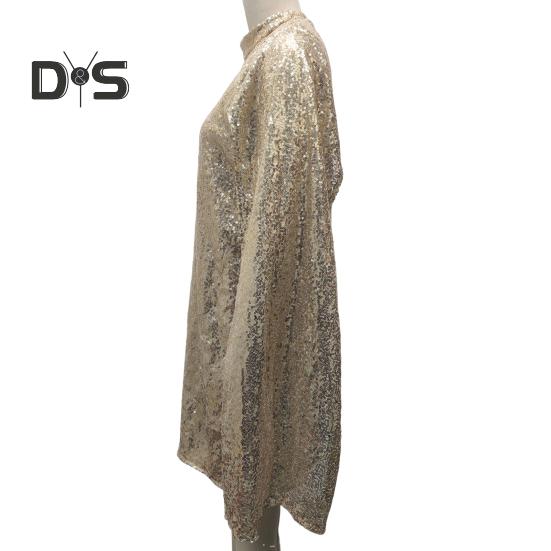 Lady Sequin Dress Stand Collar Sleeveless Slit Design Shimmering Cocktail Party Dress Women Formal Occasion Mini Dress Celebrity Evening Dress