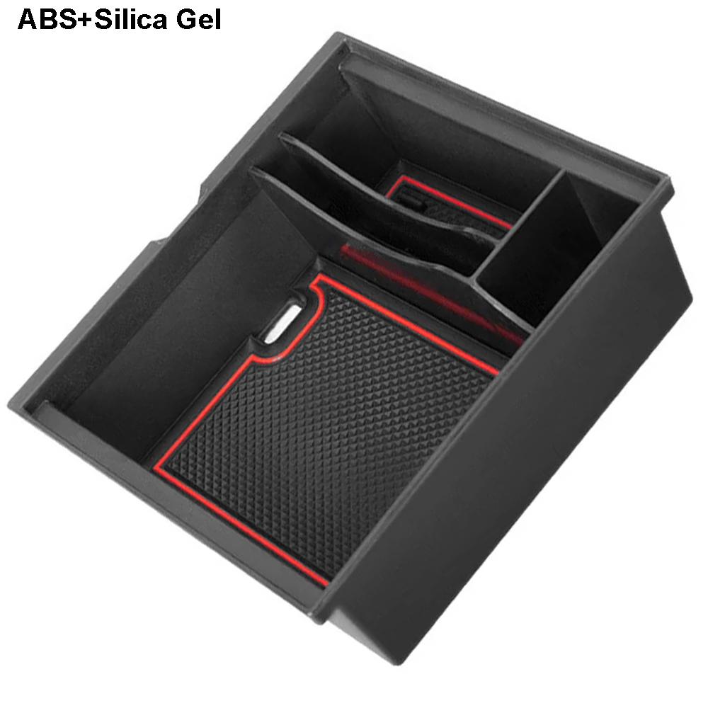 1pc Center Console Armrest Storage Box For Tesla Model 3 Y Accessories - Organizer Box Tray Flocking Lined/Silicone Mat