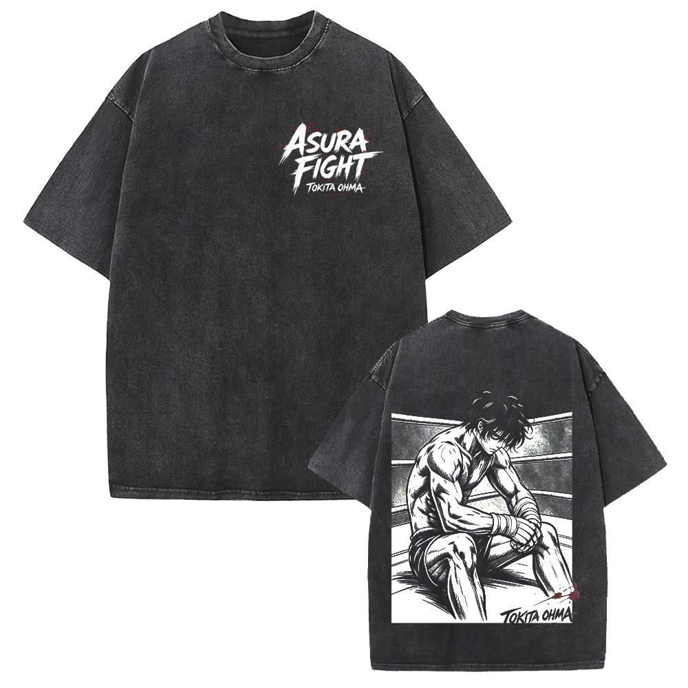Tokita Ohma Kengan Ashura Anime Clothing Men Women Oversized T-shirts Short Sleeve Washed T Shirt Cotton Tshirt Harajuku Tops