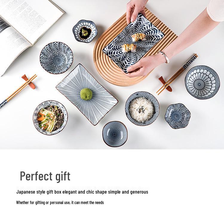 Porcelain Bowl & Plate Set - Blue & White Gift Set for Home, Creative Company Opening, Souvenir