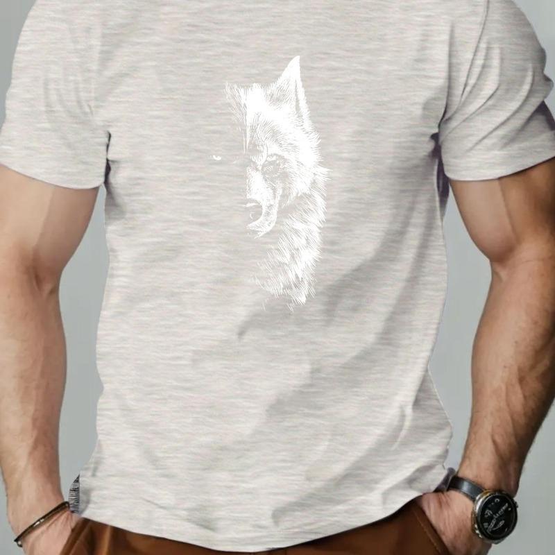 Men's Beige T-Shirt - Minimalist Wolf Graphic Tee for Everyday & Formal Outfits