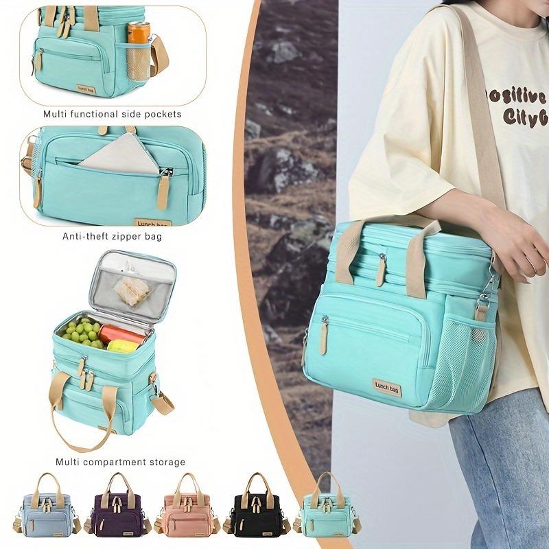 Dubbellagers isolerad lunchväska, stor kapacitet, bärbar, isväska med läckagesäker design, tygkasse av Oxford-tyg för picknick och utomhusbruk