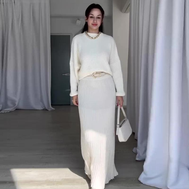 Rochie tricotată de toamnă pentru femei, culoare uni, croială slim, set din două piese