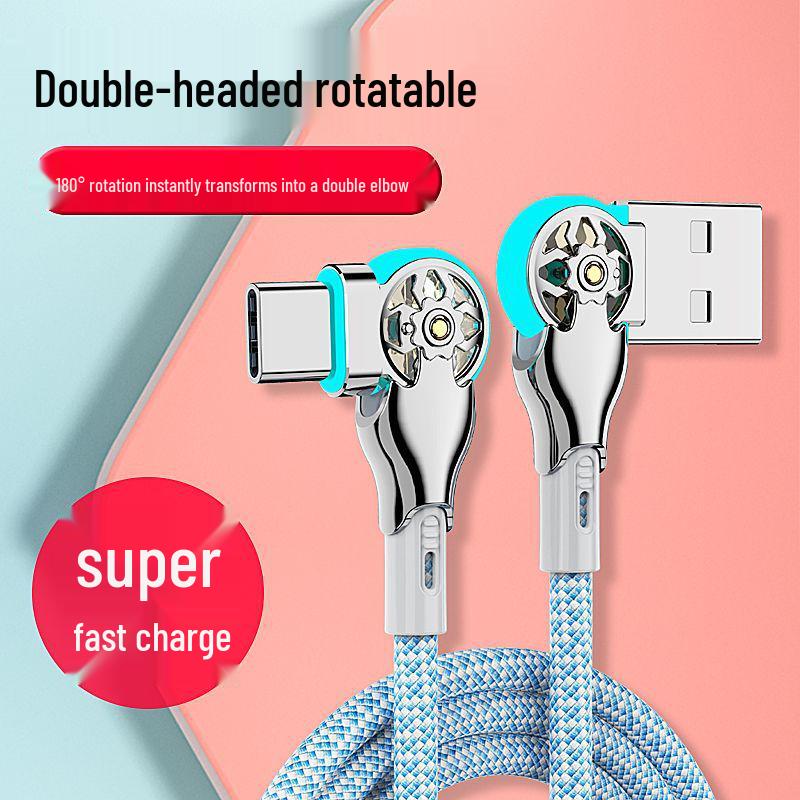 Dual Elbow Rotating Lighted Braided Type-C Fast Charging Cable for Android & Apple
