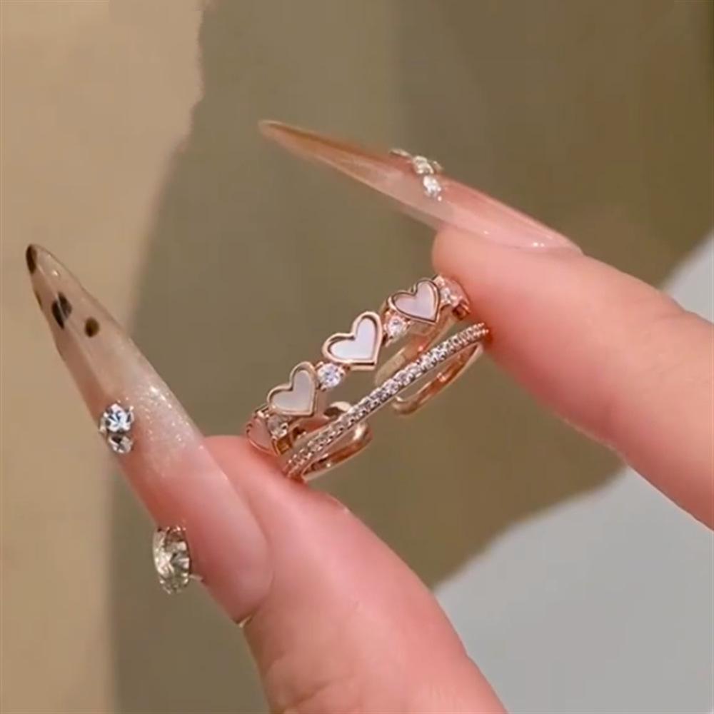 Heart-shaped Double-layer Open Ring for Women, Sweet and Elegant Temperament Versatile Accessories Gift