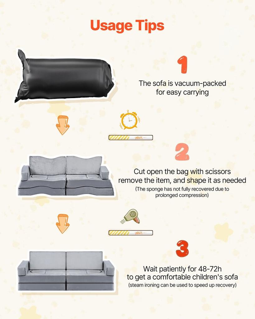 Modular Kids Play Couch, Sectional Toddler Sofa with Armrests, 28D Sponge & Short Pile, Convertible Kids Modular Couch DIY Creative Combination for