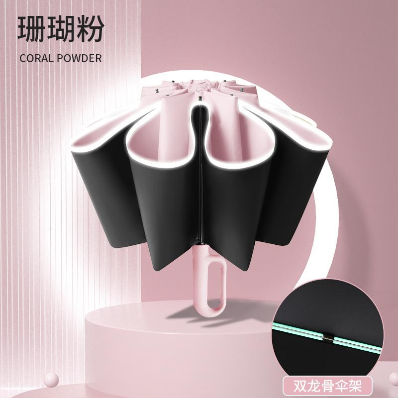 New 10-bone Vinyl Sunscreen Automatic Double Keel Ring Buckle Handle Three-fold Umbrella Fixed Umbrella