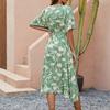 Women's Casual Printed V-Neck Short Sleeved Waist Dress Bohemian Beach Skirt Beach Skirt