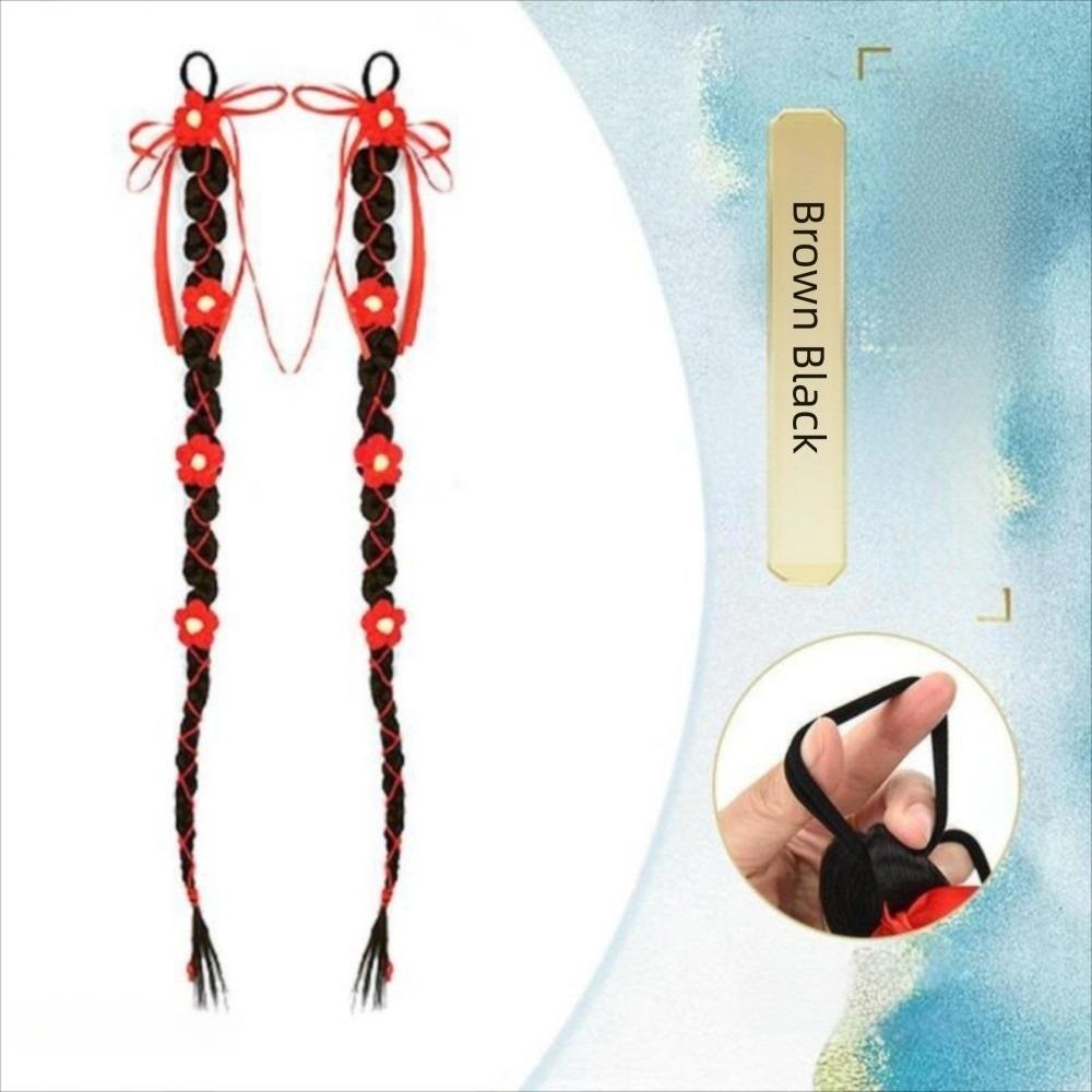 

1 Pair Synthetic Bridal Red Knitted Flower Hair Fried Dough Pony Tail Hair Piece Wedding