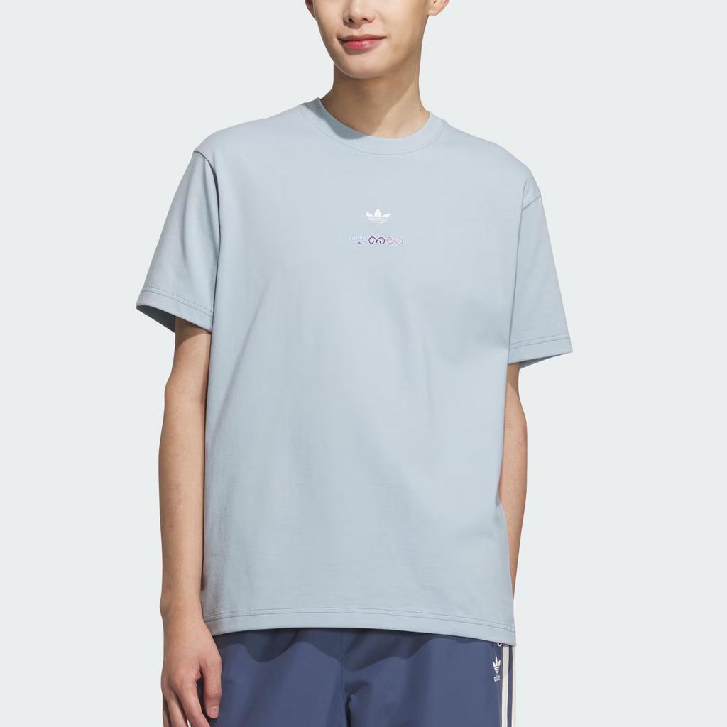 Adidas Originals Short Sleeve T-Shirt Fashion Logo Round Neck Loose Fit Men Tops Blue KC1430