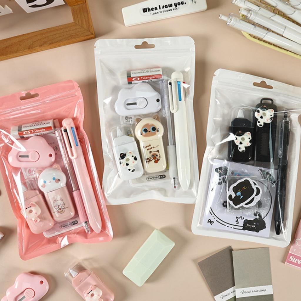 Cute Meow Cartoon Stationery Set Children Student Learning Gift Classroom Prizes Birthday Present Back To School Stationery Kit
