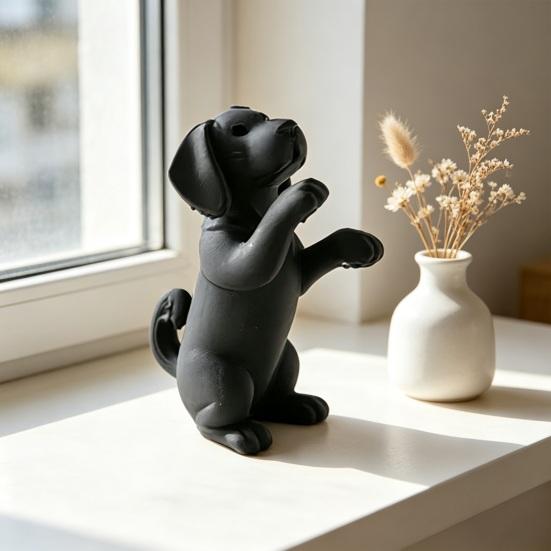 3D Printed Cute Dog Figurine Funny Puppy Sculpture Desktop Small Black Dog Ornament for Shelf Desk Home Office Decor