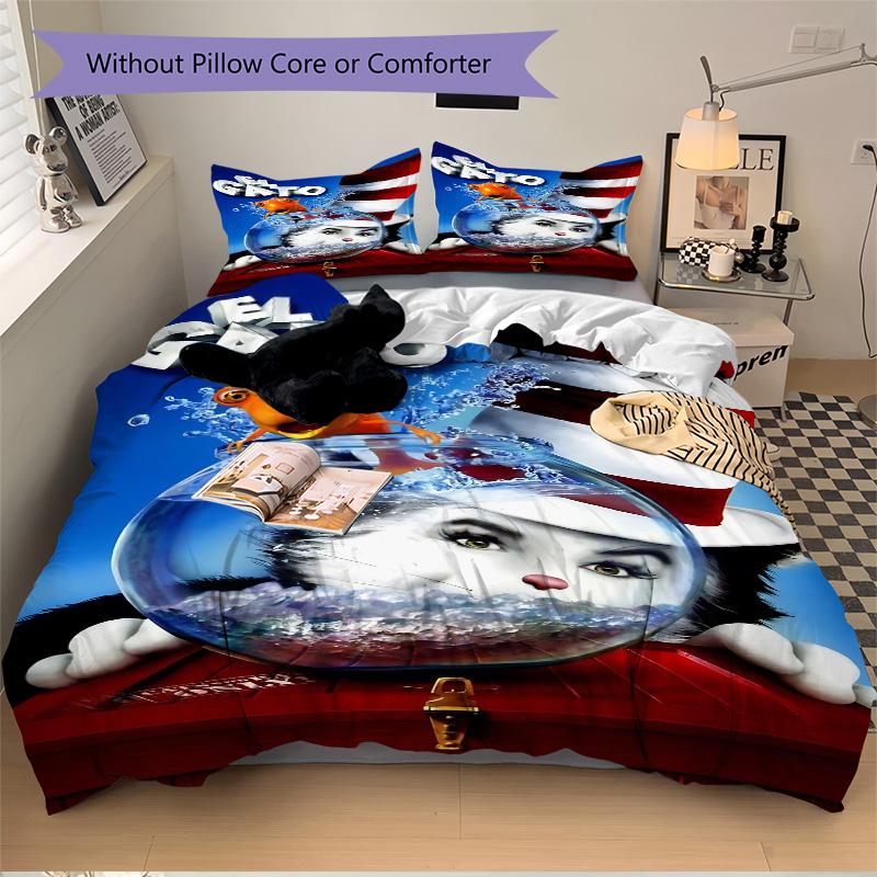 Cat Fish Print 3Pcs Bedding Set,Duvet Cover with 2 Bedro,Pillowcase Home Birthday Gift