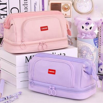 Essential for Back To School Large Capacity Double-layer Pencil Case High-quality Pencil Eraser Ruler Storage Bag Office Supplie