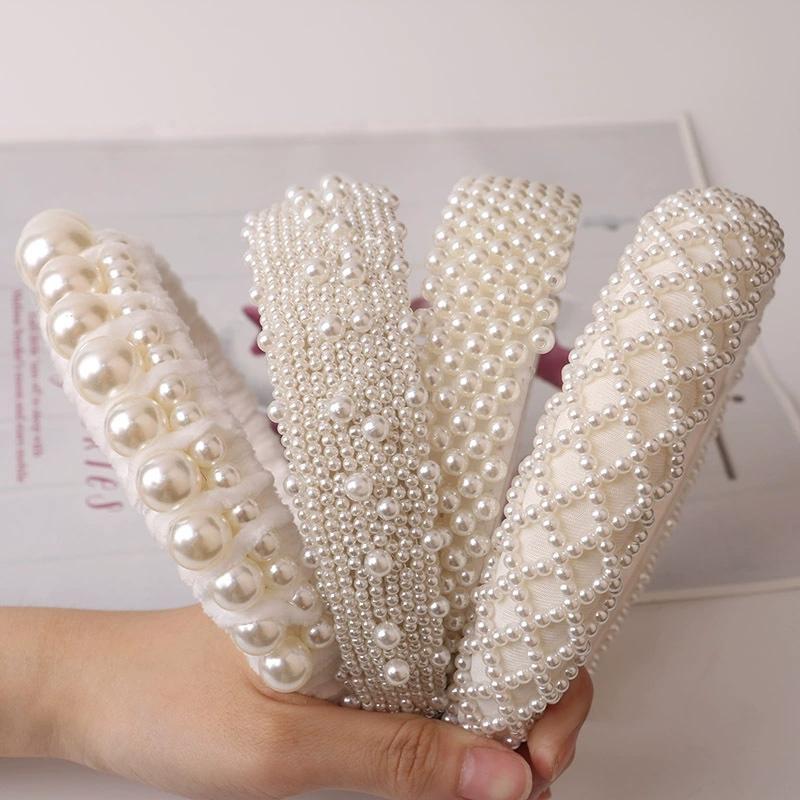 Baroque Vintage Pearl Glass Beads Bow Headband Fashion Hairbands Full Rhinestone Sponge Hair Band Hair Accessories