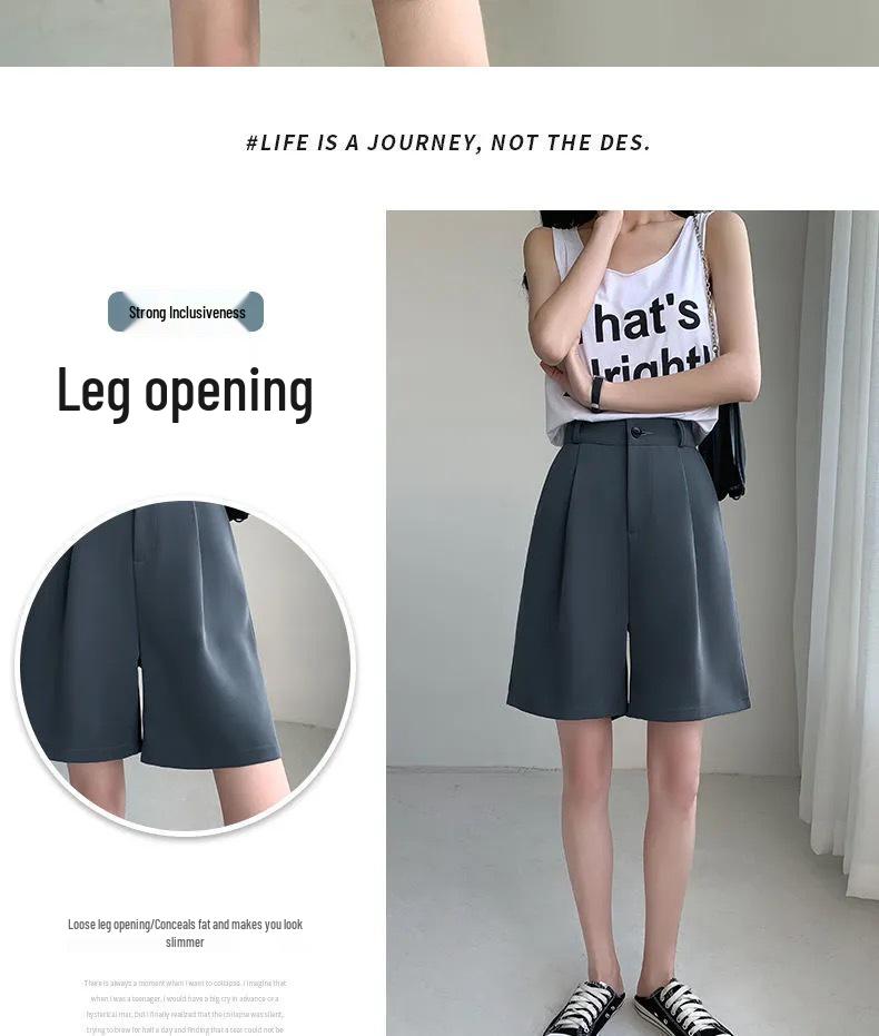 2024 Damskie Letnie Szorty Garniturowe z Wysokim Stanem - Wyszczuplające, Luźne, Styl Pięciopunktowy z Obszyciem Paska
