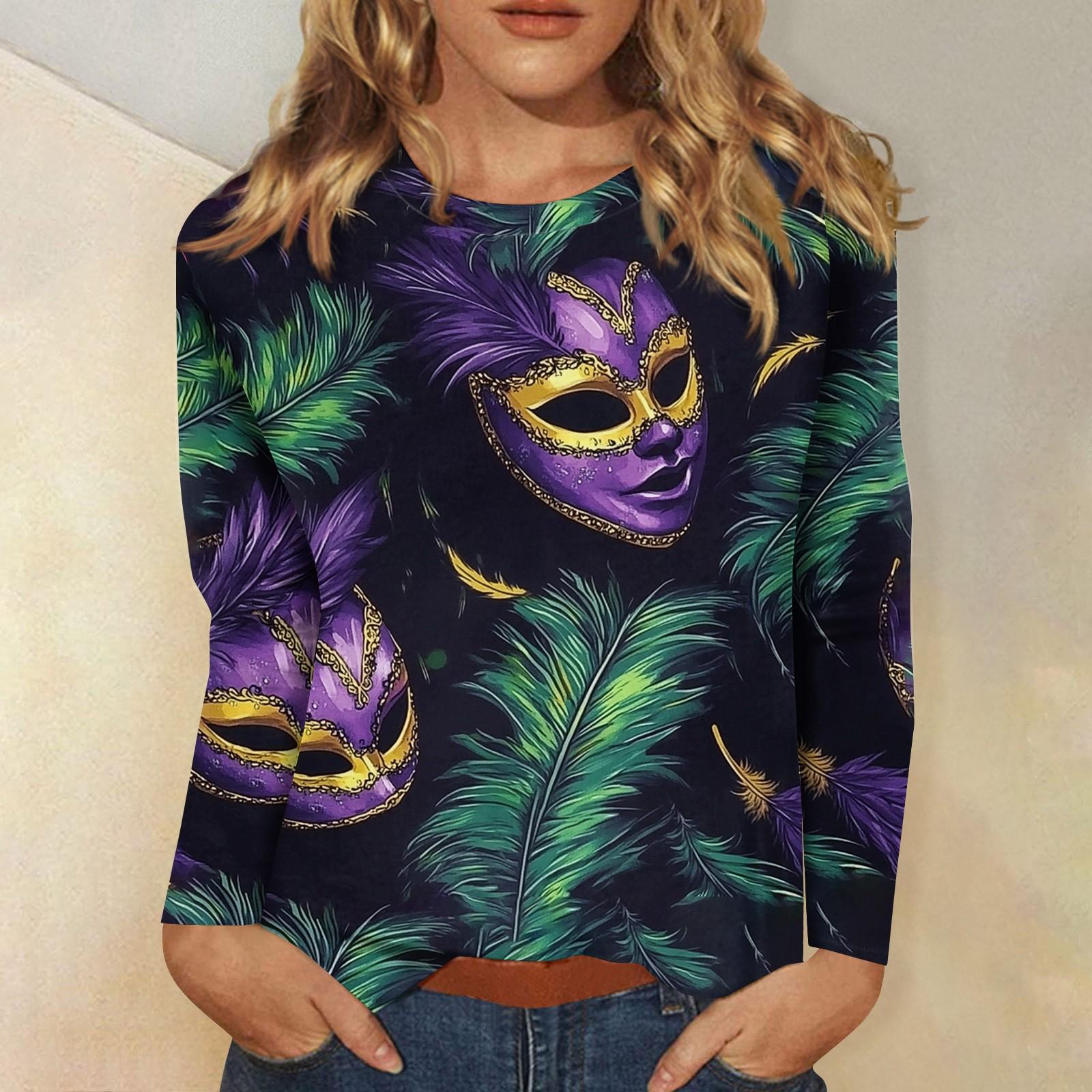 

Рубашки с длинным рукавом для женщин Милые принты Графические футболки Блузки Нарядные повседневные блузки Плиссированные туники с круглым вырезом Топы Рождество M