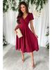 Summer 2025 Solid Color V-Neck Puff Sleeve Commuter Dress