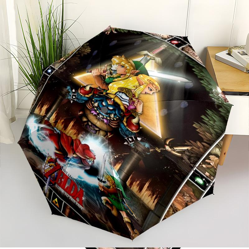 The Legend of Zelda Print Automatic Open Close Umbrella, Portable Foldable Umbrella, for Outdoor Commute Camping Trip, Ideal Birthday Gift