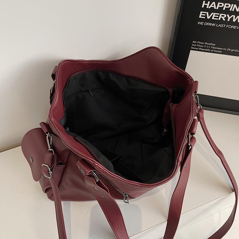 Faux Leather Tote Bag for Women Fashion Shoulder Handbag with Zipper Pockets and Adjustable Strap