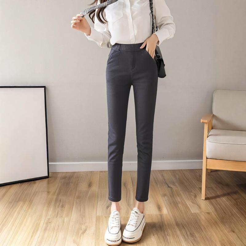 

Elastic Fabric High Waist Pocket Tapered Casual Pants Autumn and Winter plus Size Women s Clothes Heattech Boot Pants Easiest for Match Slim Looking Gray Black 6XL((Weight 80.50 kg-85.00 kg wear))