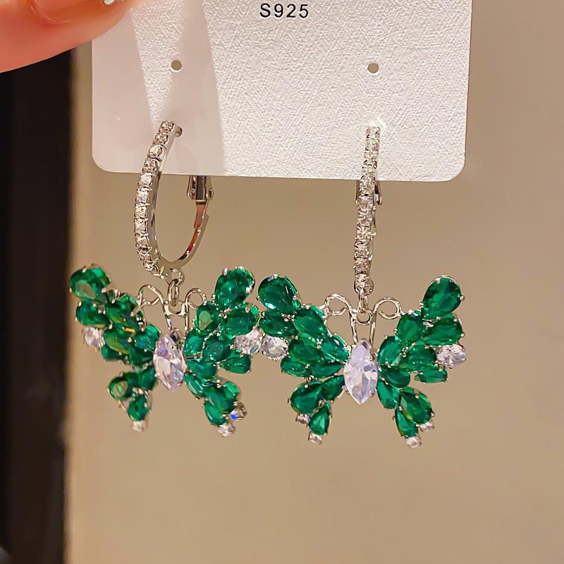 Retro Silver Needle Zircon Glass Water Drop Earrings Court Temperament Stud Earrings Personality Trend Versatile Earrings Women