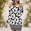 Plus Size Ladies Asymmetric Diagonal Off Shoulder Long Sleeve Maxi Dress