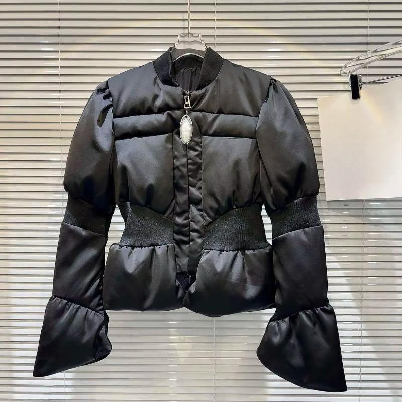 Winter Fashion Women's Thread Waist Design Warm Jacket Casual Solid Color Zipper Padded Coat