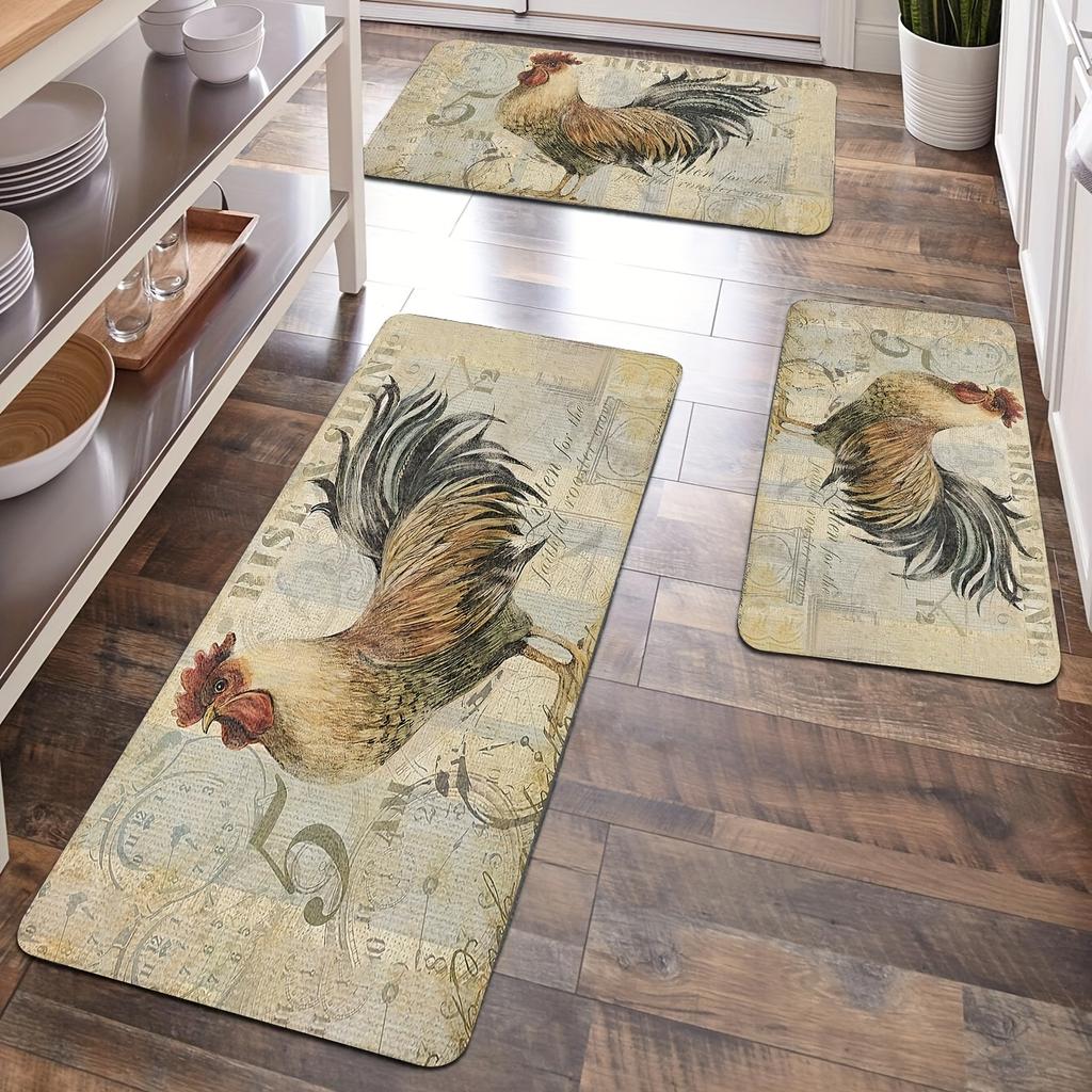 Rooster Soft Kitchen Rug Anti-Fatigue Kitchen Rug Waterproof Non-Slip Rugs Set Runner Rug Bedside Rug Absorbent Carpet For Kitchen
