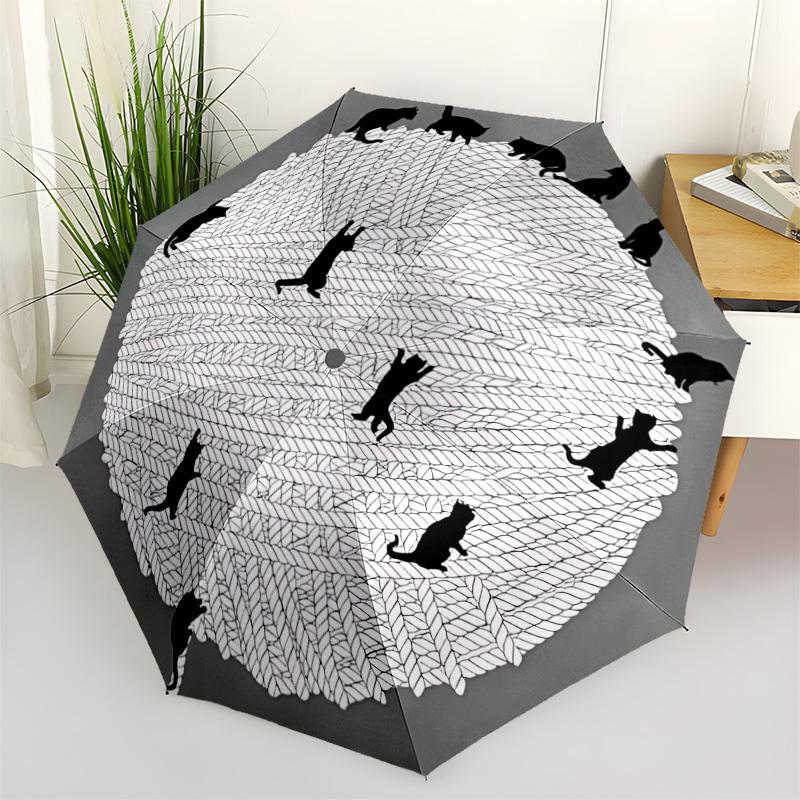 1 Stück Katzen Garn Automatisches Öffnen/Schließen Regenschirm, 8-Rippen stabile Struktur, Automatisches Falten/Öffnen, Tragbarer Reise Regenschirm für Damen, Partys004