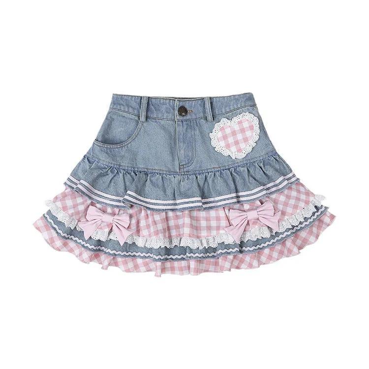 Women's Summer Pleated Denim Skirt for Petite Mature Women