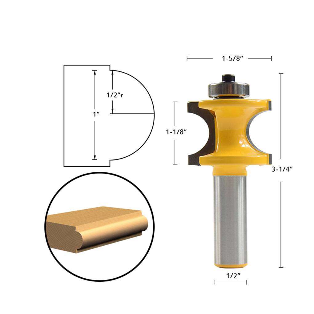 1/2" 12,7mm Schaft Positiver Halbkreis Fräser Oberfräser Holzbearbeitung