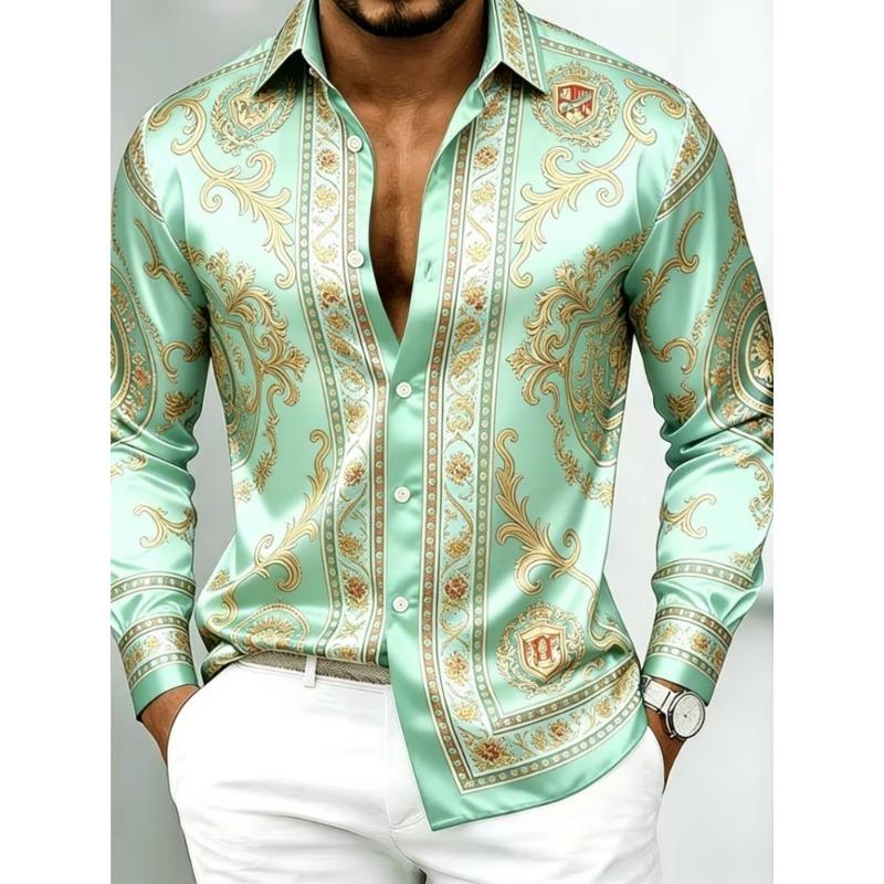 Camicia da uomo con stampa barocca a maniche lunghe con design retrò alla moda 10 colori Top casual da esterno da uomo