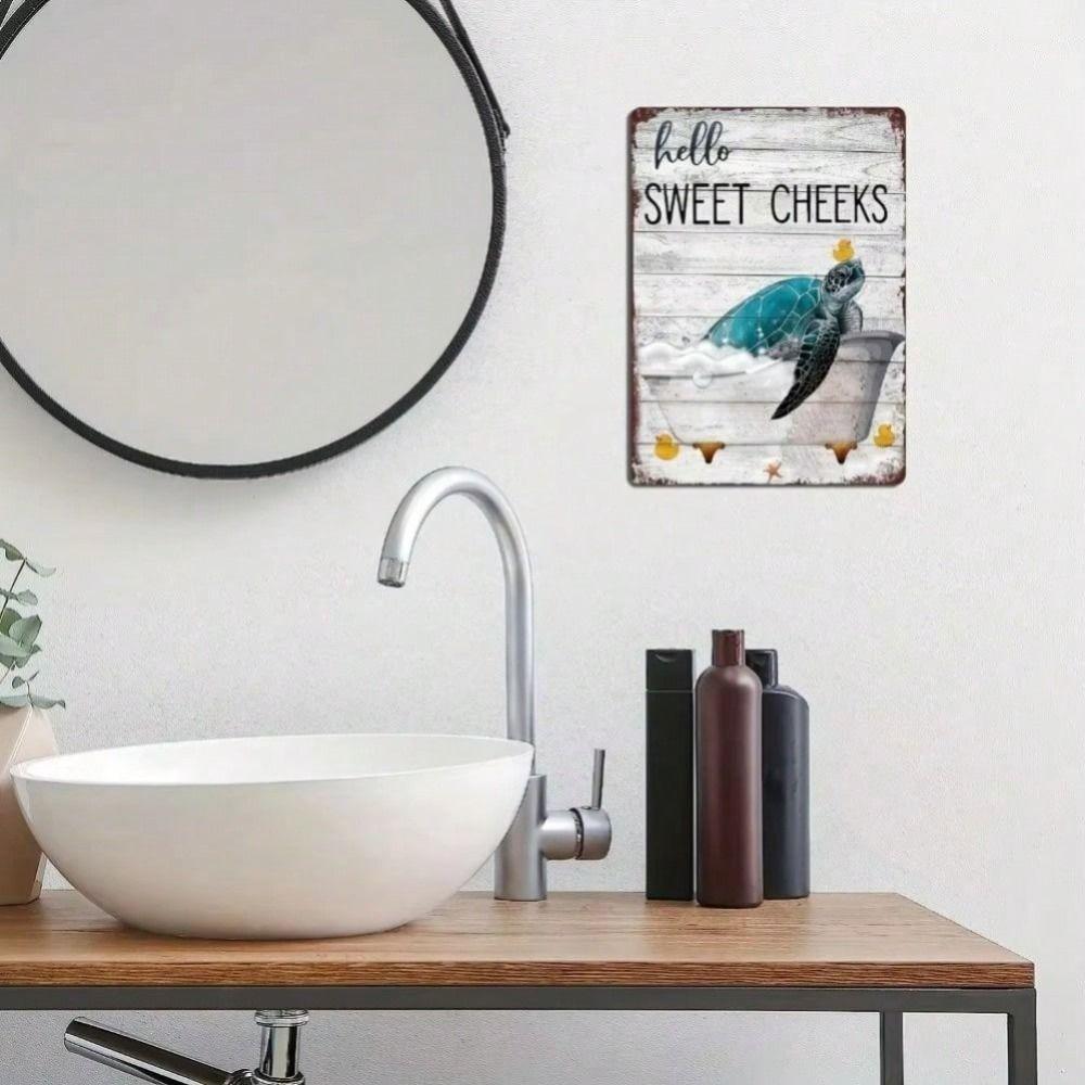 Vintage Metal Tin Sign Turtle Wall Art Retro Decor for Bathroom Home