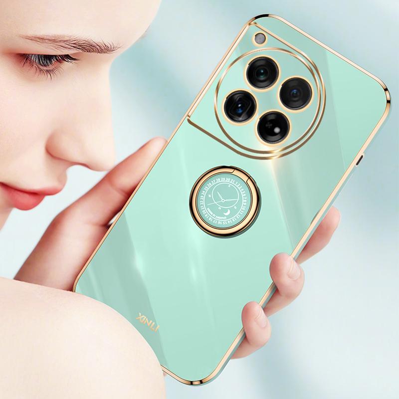 XINLI For OnePlus 12 5G Case Electroplaing TPU Cover with Ring Kickstand
