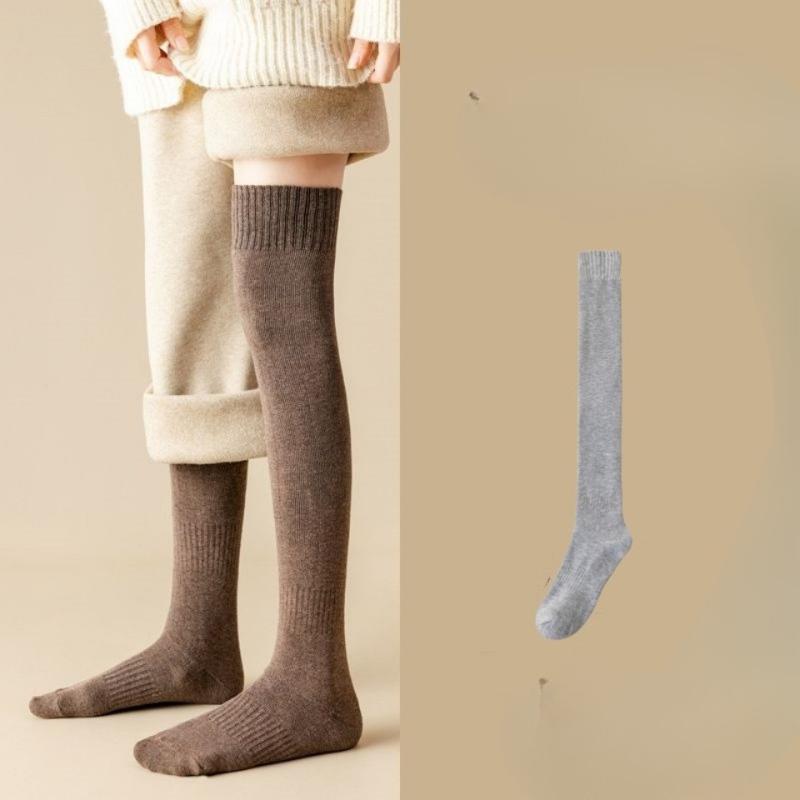 Thick and Warm Padded Women's Long Knee Socks with Woolen Cuffs for Autumn and Winter. Knee-length Over-the-knee Socks for Warmth.