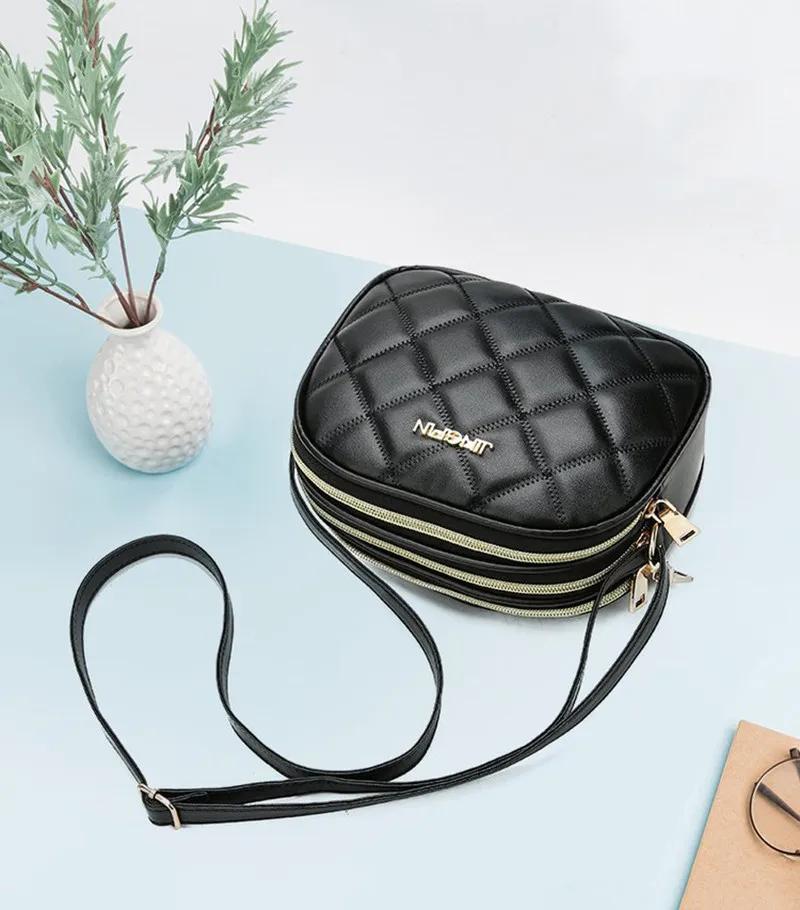 Kadınlar İçin Moda Çantalar Çapraz Askılı Omuz Çantası Ekose PU Deri Çok Fermuarlı Küçük Haberci Çantaları Çanta