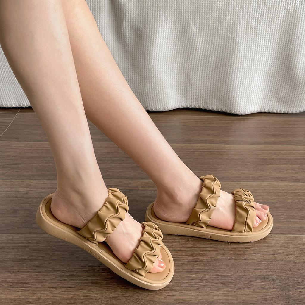 Popular Internet celebrities white retro word flat slippers female 2025 new summer wear fairy wind French cool slippers